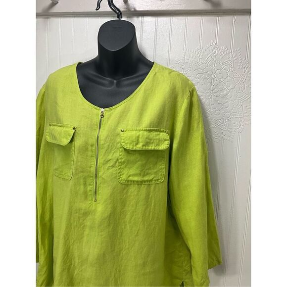 COMPANY ELLEN TRACY 100% Linen High Low Tunic Shirt - Picture 2 of 6